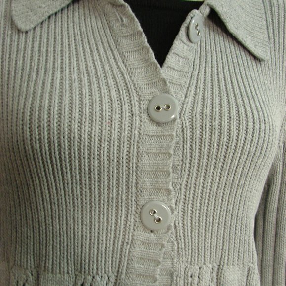 Lt Gray Cable Knit Flare Sleeve Cardigan Sweater L - Picture 4 of 16